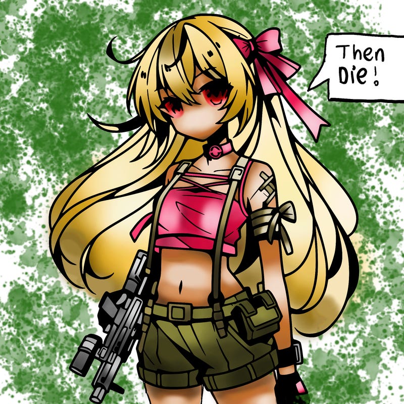 anime girl in war with crop top