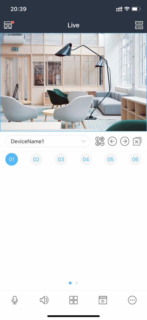 Live camera feed interface on the Safire Smart mobile security app