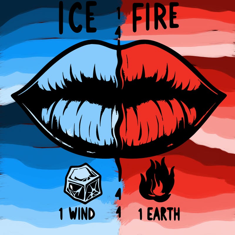 realistic lip split in fourth . 1 fourth ice 1 fire 1wind 1 earth