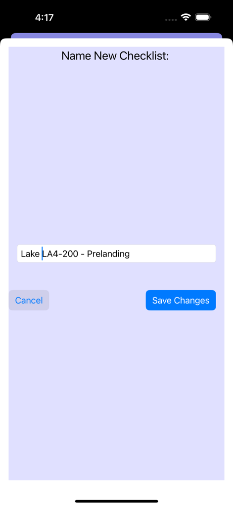Pilot Checklist - User interface for naming a new custom aviation checklist in the Pilot Checklist app