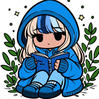 girl in oversized hoodie reading a book