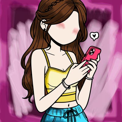 girl with crop top texting on her phone