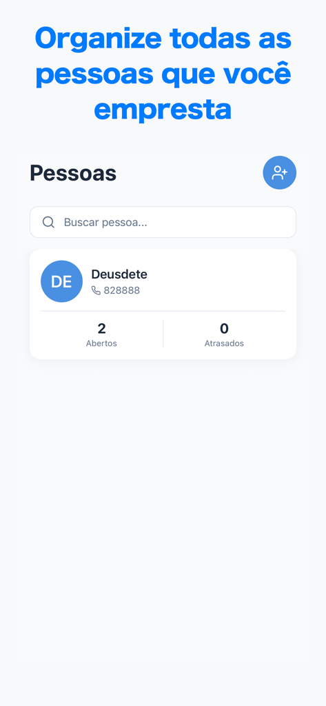Loans: Manage Control - Contact management screen in the Loans Manage Control app showing loan activity for specific people.