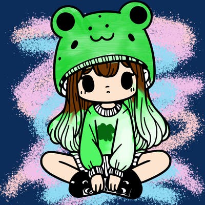 a girl wearing a frog hat and some frog socks