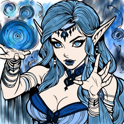 realistic scary beautiful elf sorceress casting spell