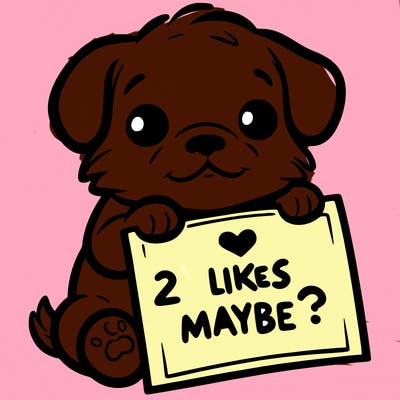 a puppy holding a sign that says 2 likes maybe?