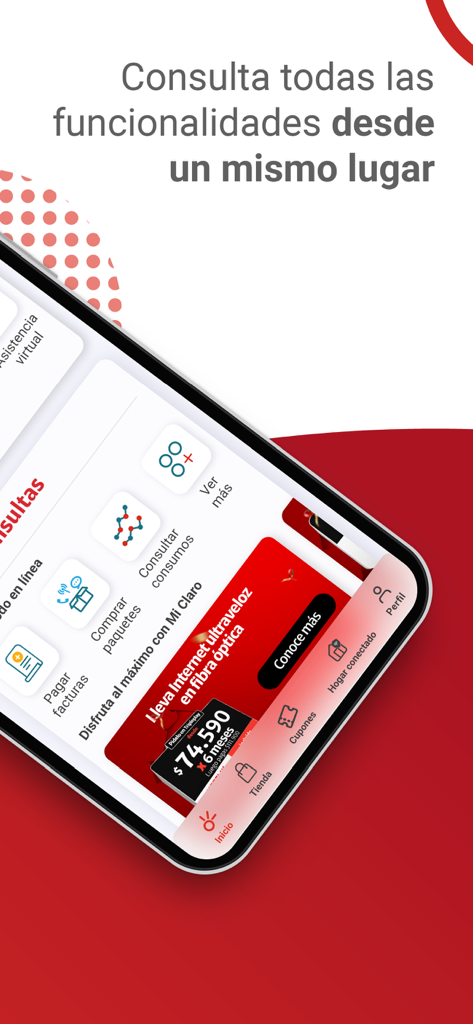 Mi Claro Colombia - Interface de l'application Mi Claro Colombie montrant les options pour payer les factures et recharger les services