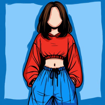 realistic girl faceless with baggy pants and a crop top