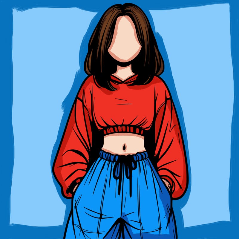 realistic girl faceless with baggy pants and a crop top