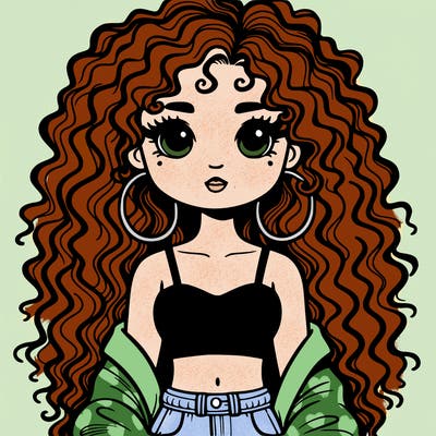 bad girl with crop top and long curly hair
