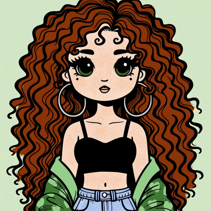 bad girl with crop top and long curly hair