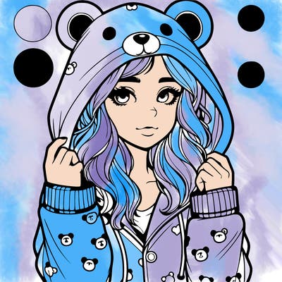 realistic girl in a animal pjs hoodie