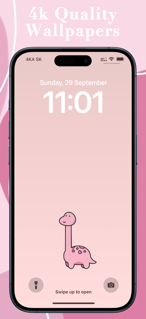 Cute Wallpapers for Girls 4K - iPhone lock screen showing a cute pink dinosaur aesthetic wallpaper
