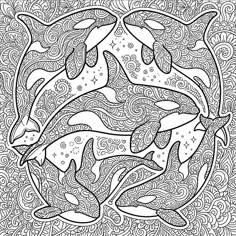 Discover the beauty of the ocean with this stunning Zentangle Orca coloring page. Featuring majestic killer whales adorned with intricate patterns, it promises a uniquely relaxing artistic journey.