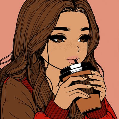 realistic girl drinking coffee