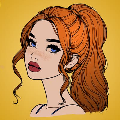 realistic girl with a ponytail on her hair and lips