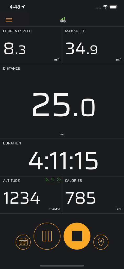Cycling computer dashboard displaying real-time speed distance and duration statistics
