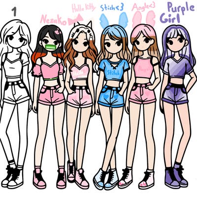 a group of girls wearing crop tops and shorts