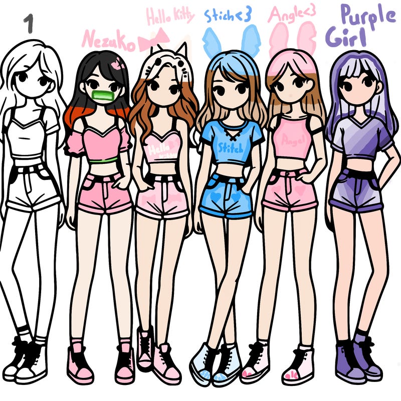 a group of girls wearing crop tops and shorts