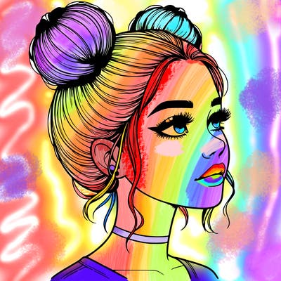 realistic girl with buns on the top of her head