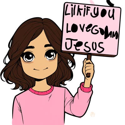 realistic girl holding up a sign