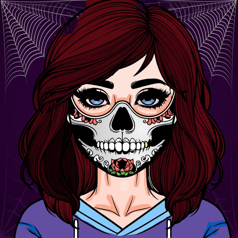 realistic girl with skull mask