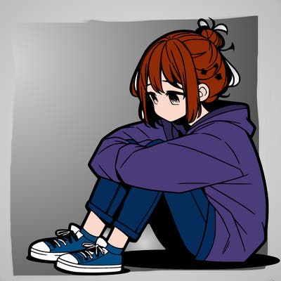sad anime girl sitting alone