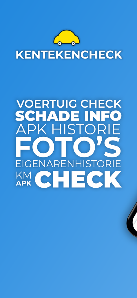 KentekenCheck.nl - Schermata dell'app KentekenCheck che mostra le funzionalità di informazioni sul veicolo e sui danni