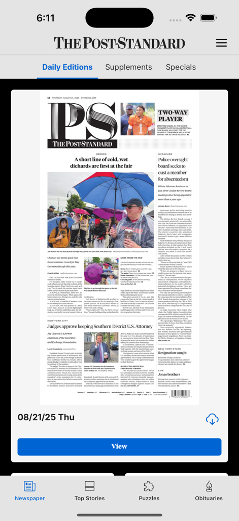 The Post-Standard - The Post-Standard app displaying a digital replica of the daily newspaper edition