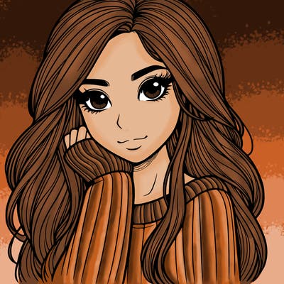 realistic girl with long hair and sweater