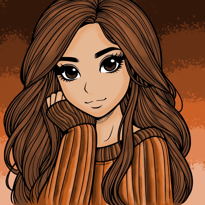 realistic girl with long hair and sweater