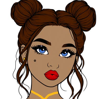 realistic girl with two buns on her hair and lips
