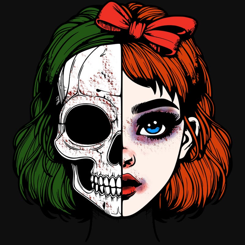 realistic girl with half skull mask