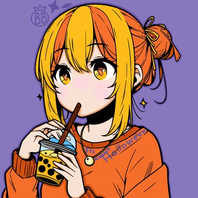 manga character drinking boba