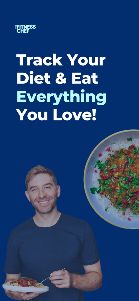 The Fitness Chef - Promotional graphic for The Fitness Chef app featuring Graeme Tomlinson with the headline Track Your Diet and Eat Everything You Love