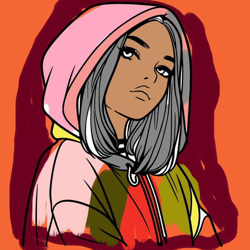 a realistic girl in a hoodie