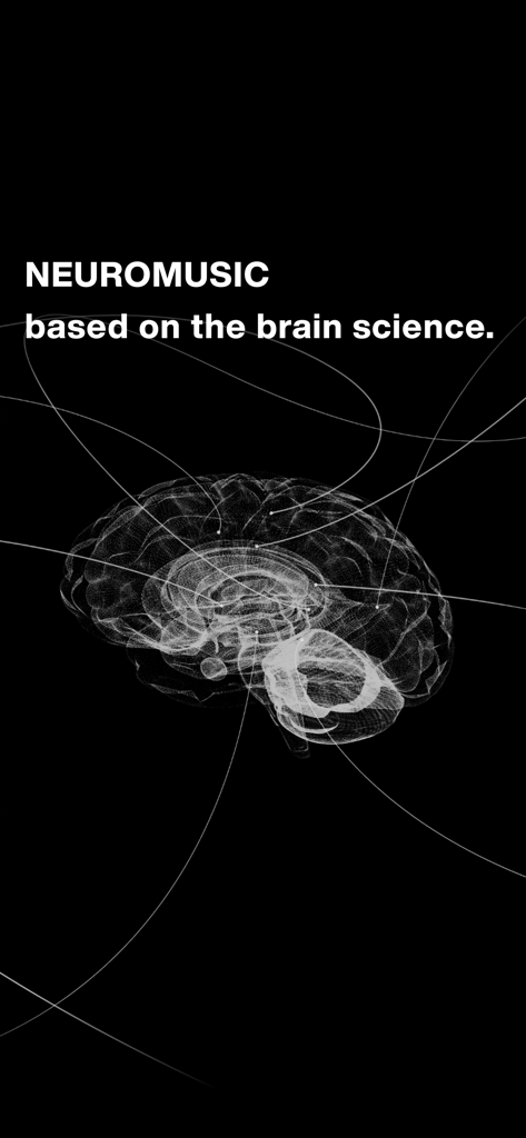 VIE Tunes - Focus,Sleep,Relax - Schermata di Neuro Musica di VIE Tunes con una grafica digitale del cervello e testo sulla scienza del cervello