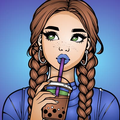 realistic girl with braided hair drinking boba