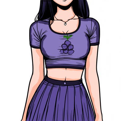 realistic girl wearing crop top and skirt