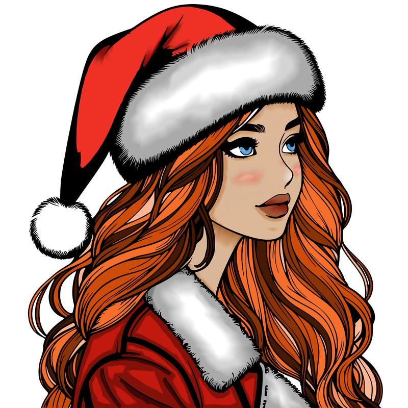 realistic girl in santa hat