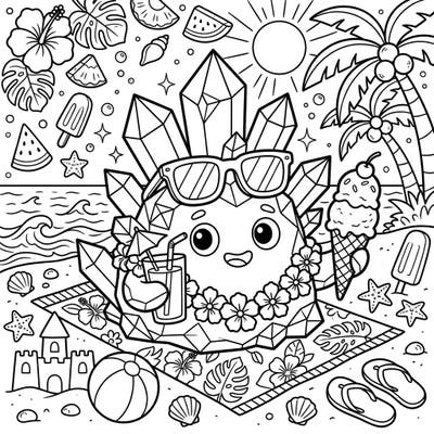 Get ready for a dazzling summer adventure with this super cute crystal slime coloring page! This delightful scene is packed with all the best parts of a sunny beach vacation, just waiting for your vibrant colors.