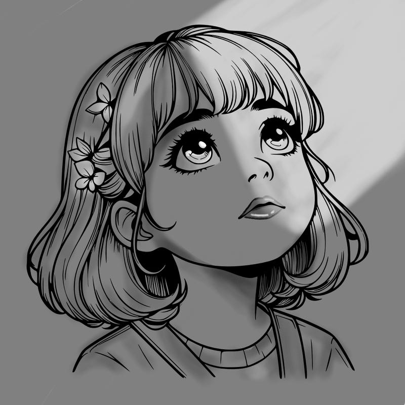 realistic girl looking up