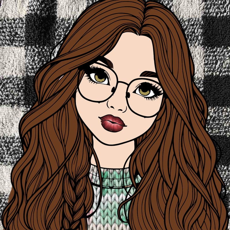 girl with long hair and freckles and glasses realistic