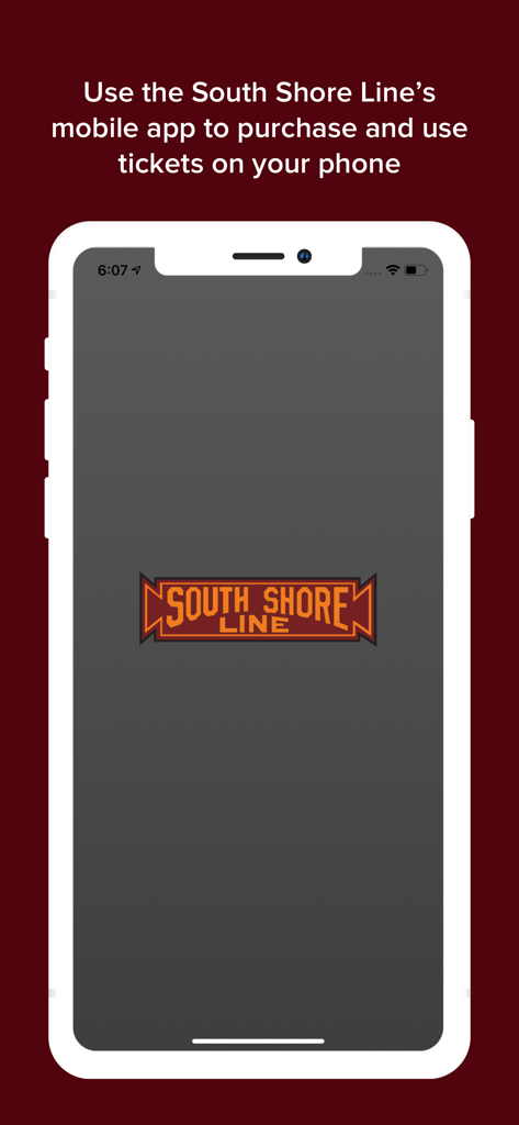 South Shore - South Shore Line mobile app splash screen for purchasing and using train tickets on a smartphone