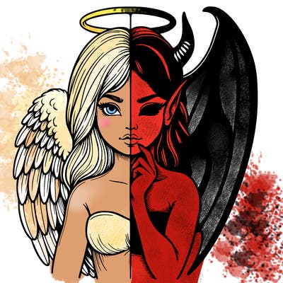 realistic angel half demon