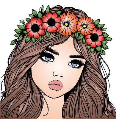 realistic girl with flowers crown
