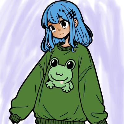 girl wearing frogging sweatshirt