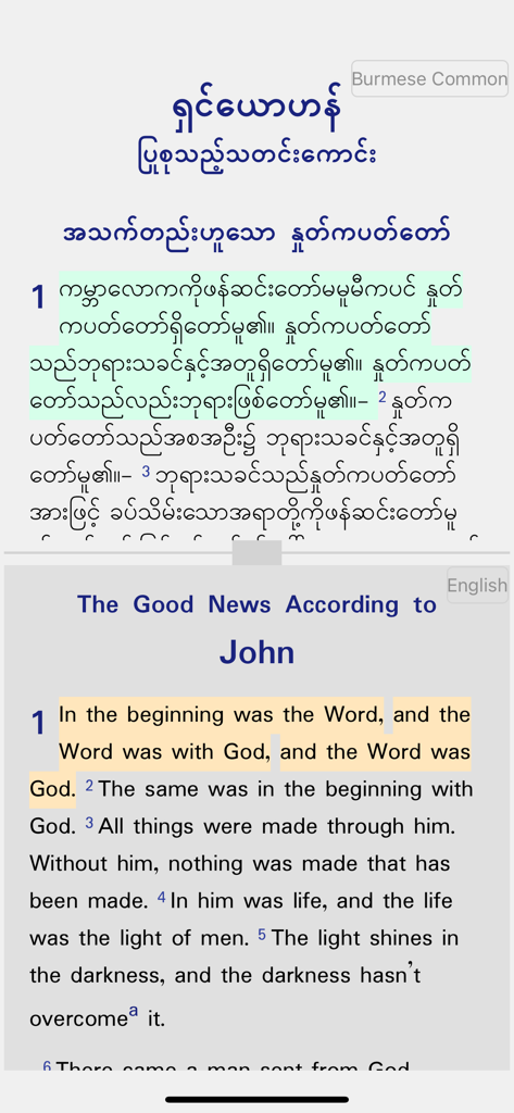 Parallel Bible scripture reading with Burmese and English translations