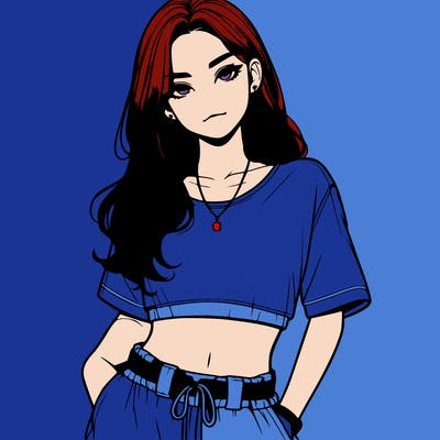 realistic girl witha crop top and baggy pants