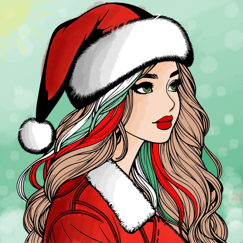 realistic girl in santa hat